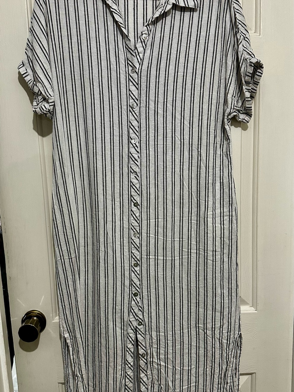 Lucky Brand White Dress with Charcoal Black Vertical Stripes